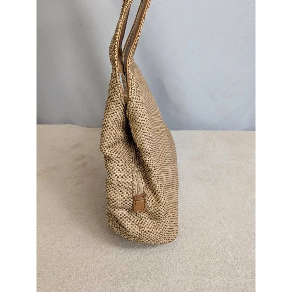 Croft & Barrow Woven Shoulder Bag Tan‎ Brown Leather Trim Everyday Hobo Purse